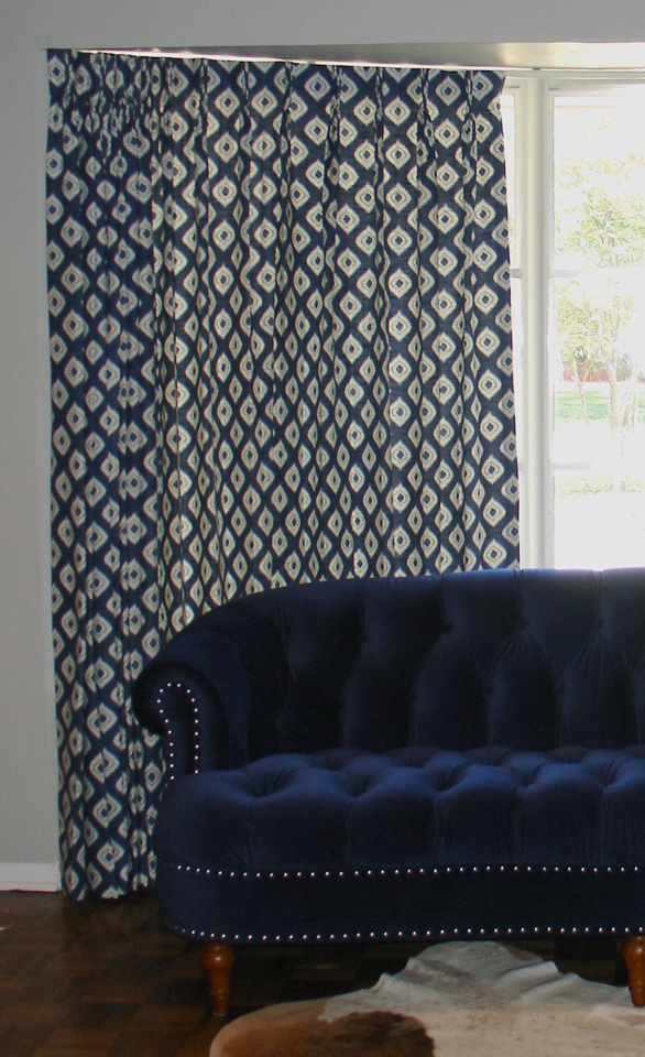 navy and teal drapery curtain
