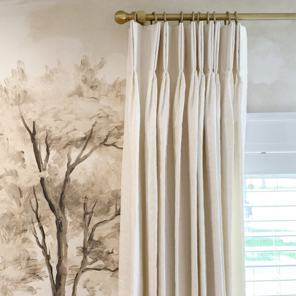 Tree motif on high quality off-white curtain, creating a serene and natural ambiance in the space.